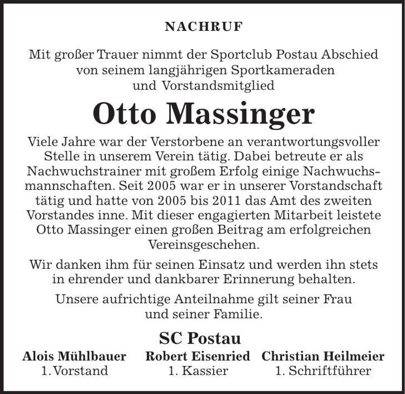 Traueranzeige Otto Massinger