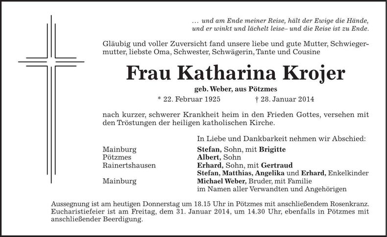 Traueranzeige Katharina Krojer