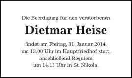 Traueranzeige Dietmar Heise