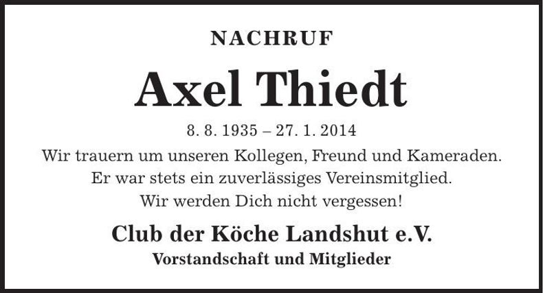 Traueranzeige Axel Thiedt