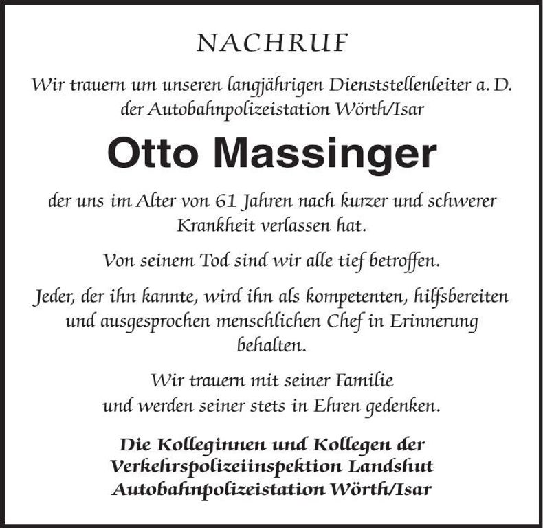 Traueranzeige Otto Massinger