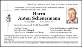 Traueranzeige Anton Scheuermann