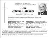 Traueranzeige Johann Halbauer