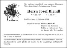 Traueranzeige Josef Blendl