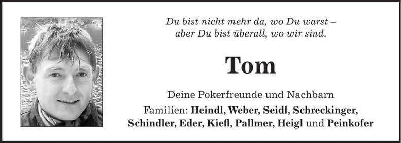 Traueranzeige Tom Weindl