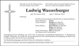 Traueranzeige Ludwig Wasserburger