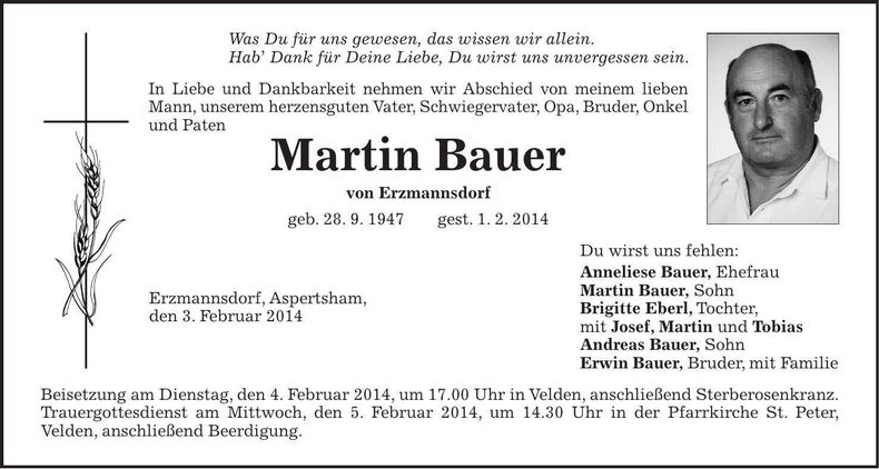 Traueranzeige Martin Bauer