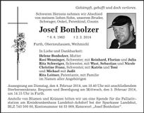Traueranzeige Josef Bonholzer