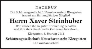 Traueranzeige Xaver Steinhuber