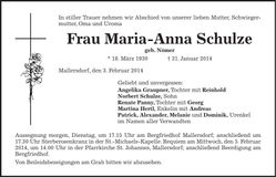 Traueranzeige Maria-Anna Schulze