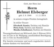 Traueranzeige Helmut Elsberger