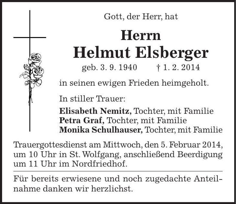 Traueranzeige Helmut Elsberger