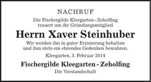 Traueranzeige Xaver Steinhuber