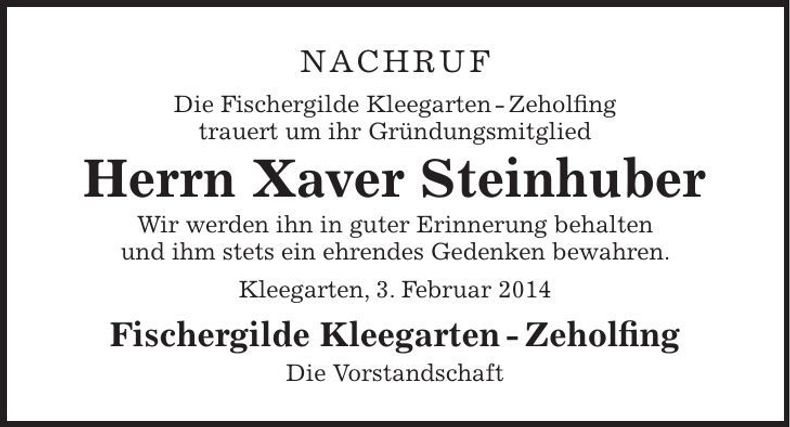 Traueranzeige Xaver Steinhuber