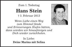 Traueranzeige Hans Stein