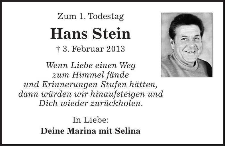 Traueranzeige Hans Stein