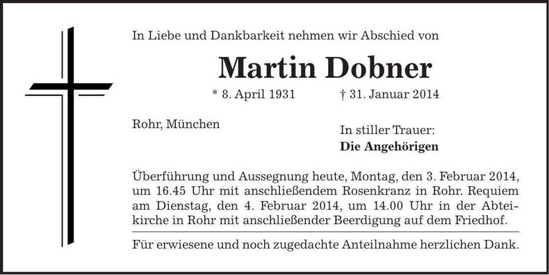 Traueranzeige Martin Dobner