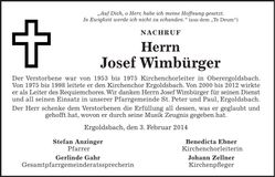 Traueranzeige Josef Wimbürger