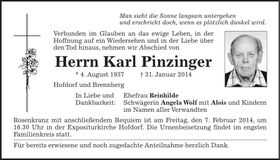 Traueranzeige Karl Pinzinger