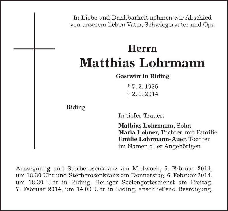 Traueranzeige Matthias Lohrmann