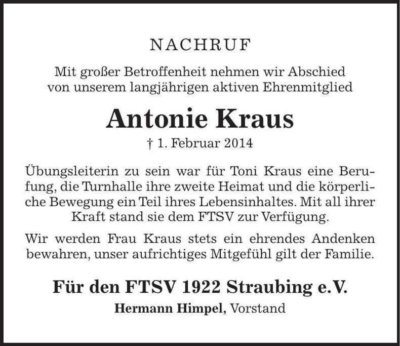 Traueranzeige Antonie Kraus