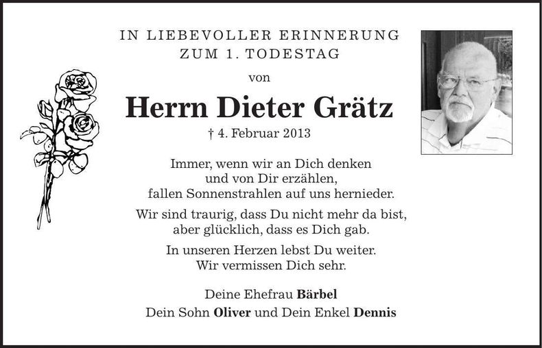 Traueranzeige Dieter Grätz