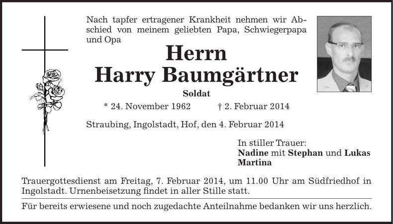 Traueranzeige Harry Baumgärtner