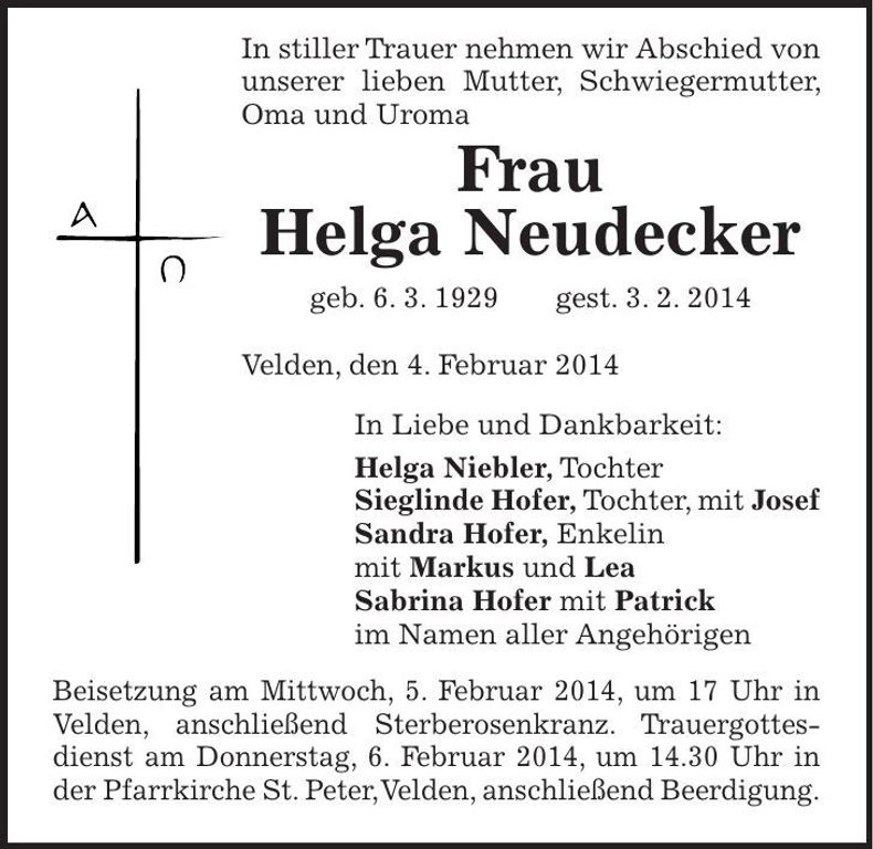 Traueranzeige Helga Neudecker