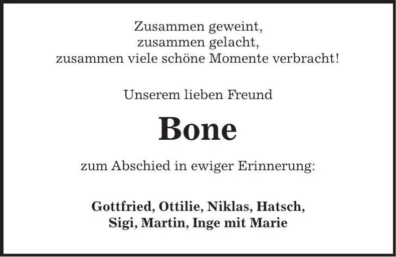 Traueranzeige Bone Bonholzer