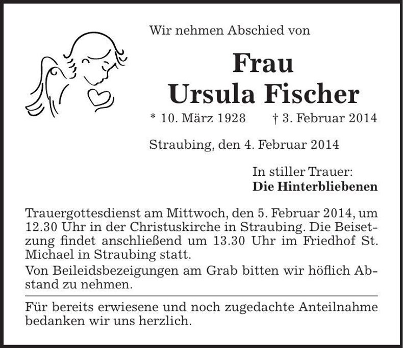 Traueranzeige Ursula Fischer