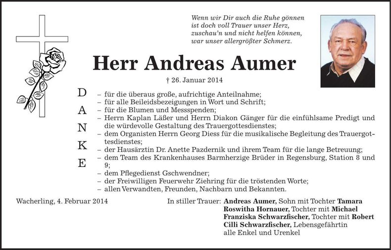 Traueranzeige Andreas Aumer