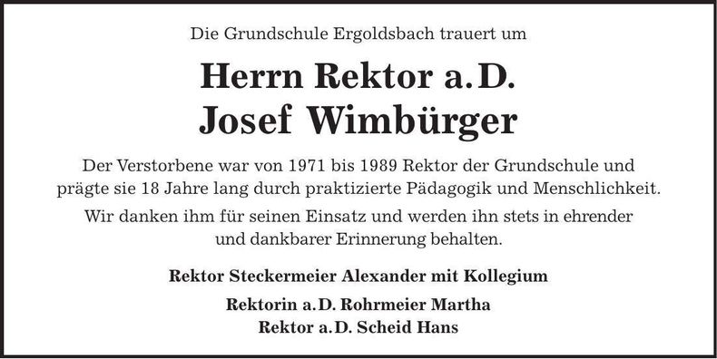 Traueranzeige Josef Wimbürger