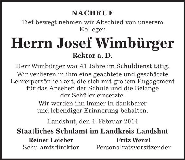 Traueranzeige Josef Wimbürger