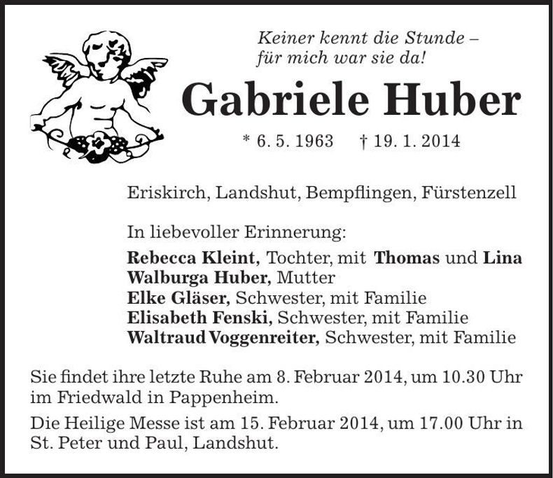 Traueranzeige Gabriele Huber