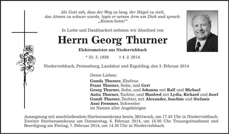 Traueranzeige Georg Thurner