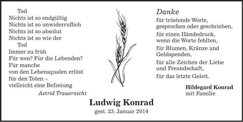 Traueranzeige Ludwig Konrad