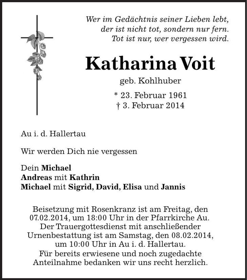 Traueranzeige Katharina Voit
