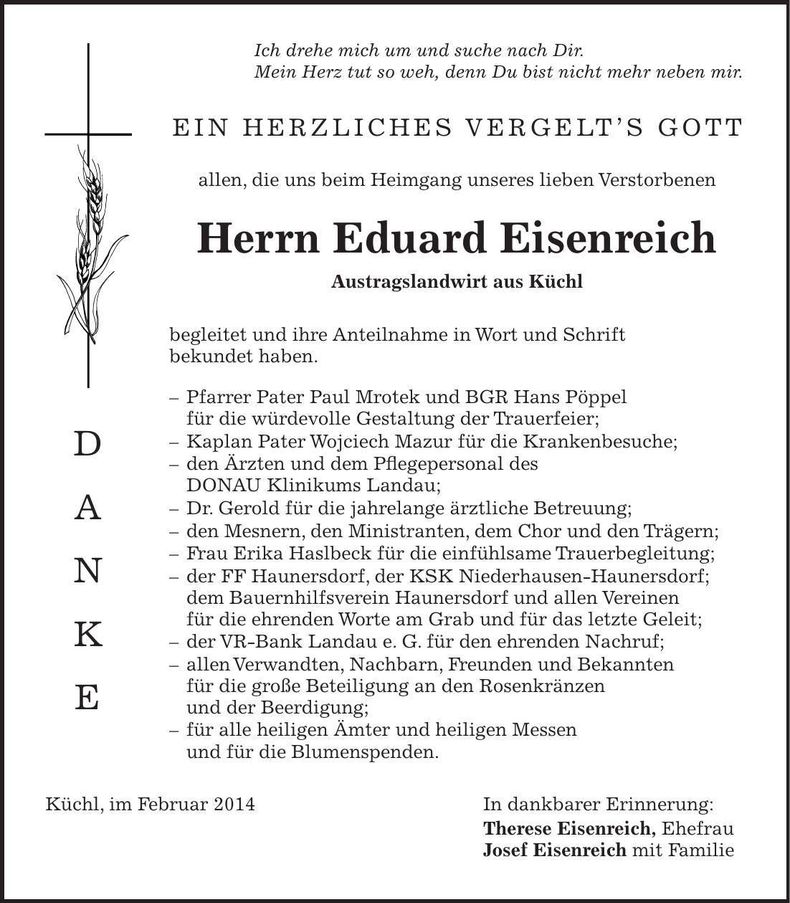 Traueranzeige Eduard Eisenreich