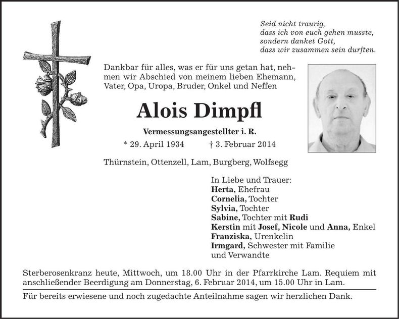 Traueranzeige Alois Dimpfl