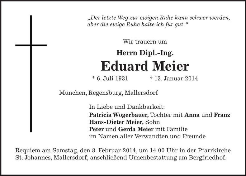Traueranzeige Eduard Meier