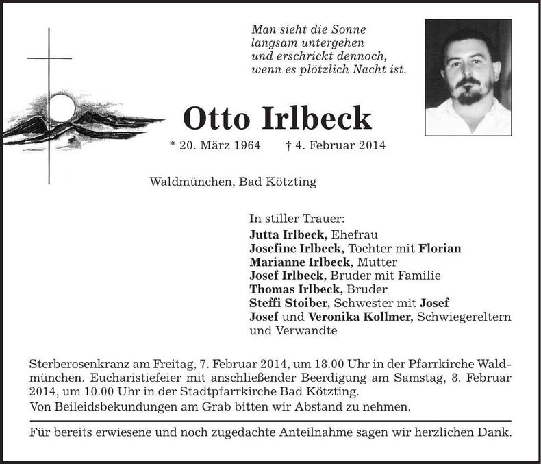 Traueranzeige Otto Irlbeck