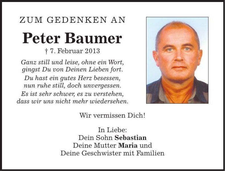 Traueranzeige Peter Baumer