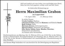 Traueranzeige Maximilian Grabon