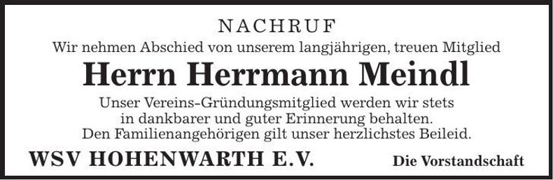 Traueranzeige Herrmann Meindl