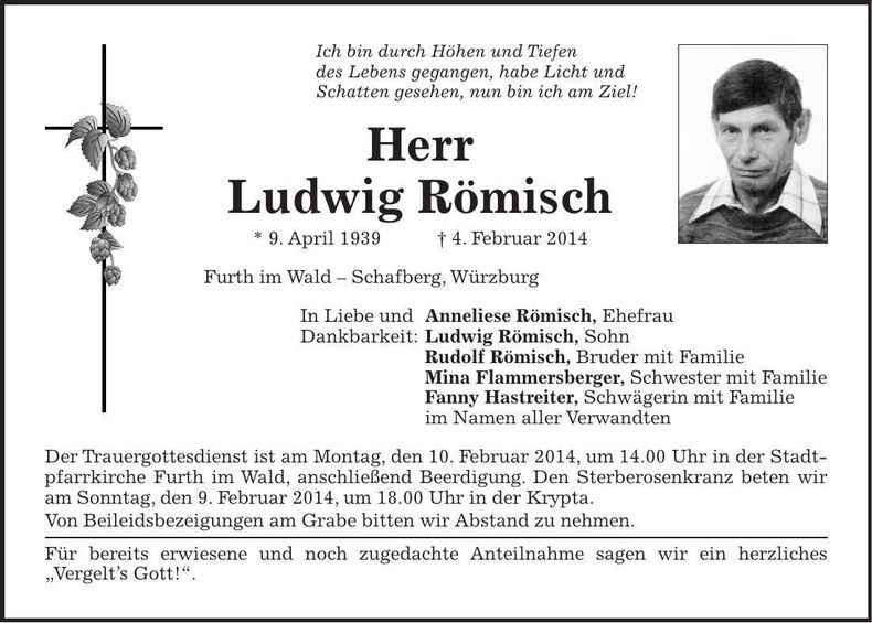 Traueranzeige Ludwig Römisch