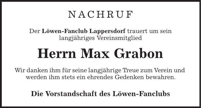 Traueranzeige Maximilian Grabon