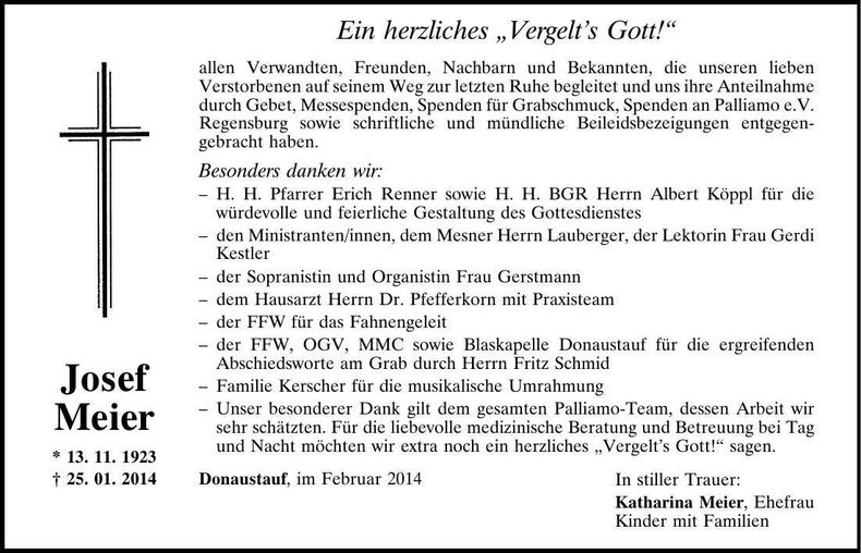 Traueranzeige Josef Meier