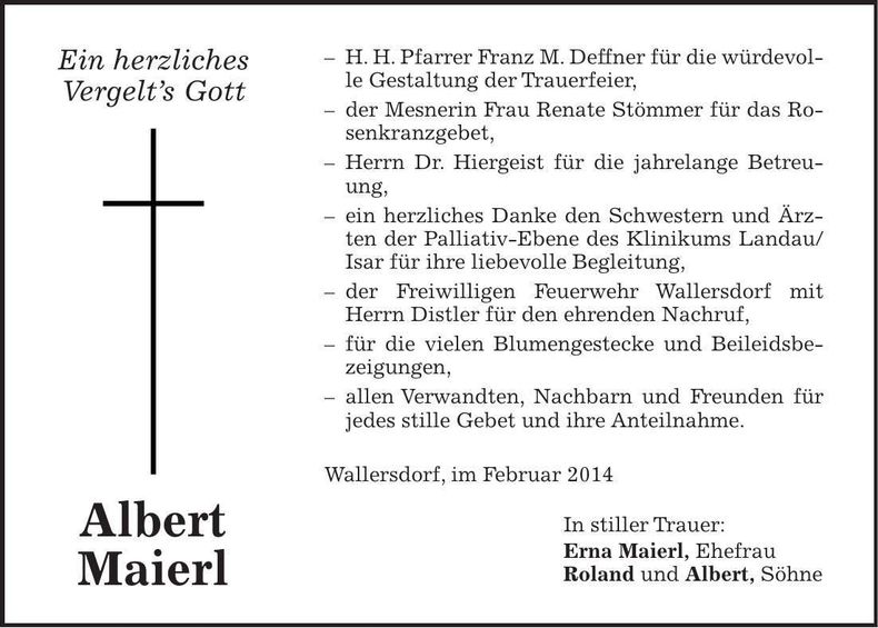 Traueranzeige Albert Maierl