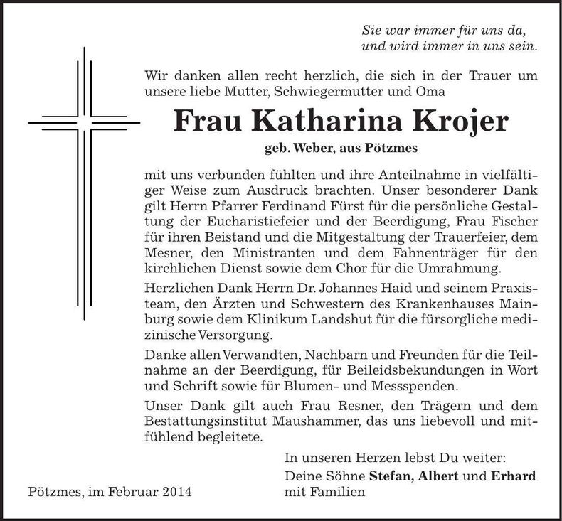Traueranzeige Katharina Krojer