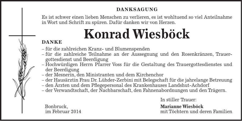 Traueranzeige Konrad Wiesböck